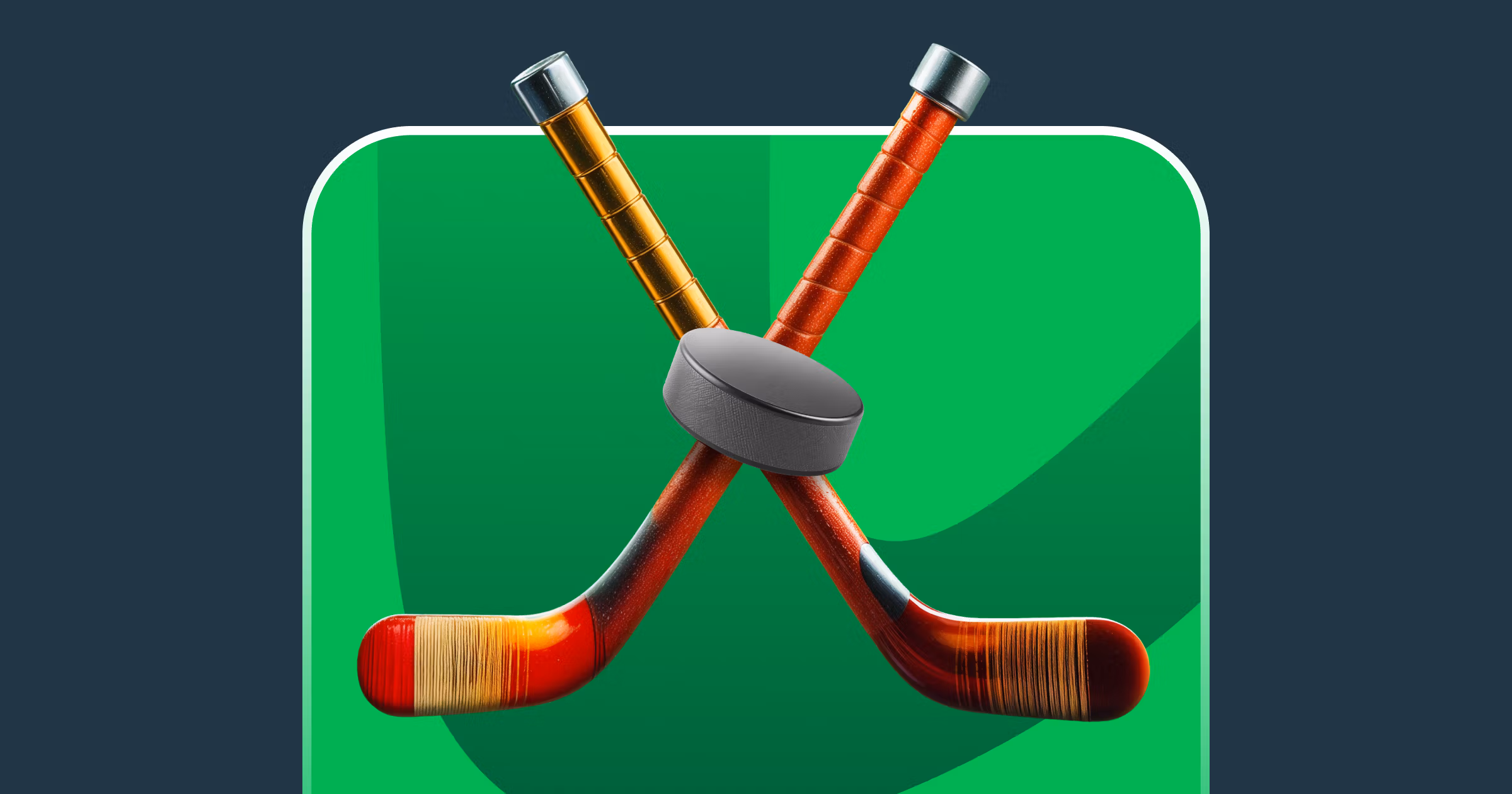 Hockey sticks and puck representing NHL betting on Stake